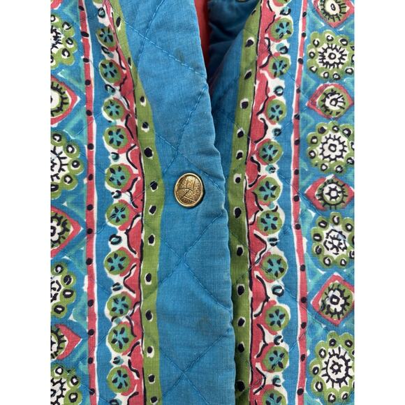 Vintage Loungees House Coat Womens Small Blue Floral Paisley Snap Button Quilted - Picture 4 of 15